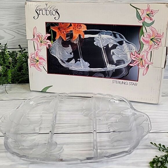 Crystal Clear Studios Lilly Glass Serving Tray Vintage 80s With Original Box - Picture 1 of 11